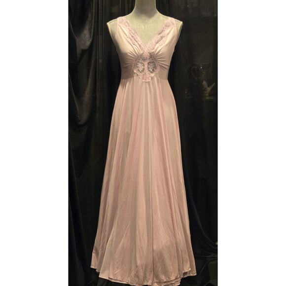 1960's Vintage Olga Nightgown, Bodysilk, Wide Sweep, in Rose Pink! Size Large - Picture 1 of 7